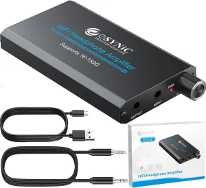 eSynic Professional 16-150 Ohms Headphone Amplifier 3.5mm Portable Headphone Volume Amplifier Rechargeble Headphone Amp Aluminium Alloy Mini 3.5mm Audio Jack Amp with Gain Switch for Phones Laptop etc