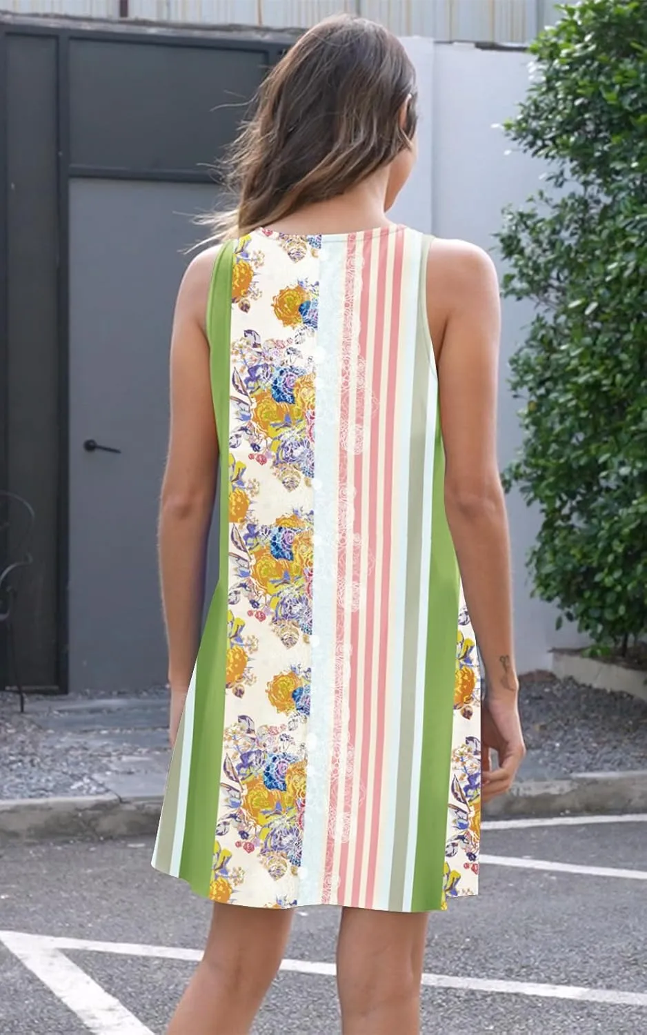 ETCYY NEW Womens Sleeveless Summer Dresses 2025 Cusual U Neck Sundresses Striped Printed Short Dress with Pocket