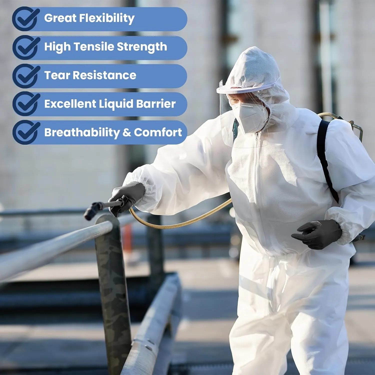 ETERNA Hazmat Suits- 5 Pack Disposable Protective Coveralls with Shoe Covers for Men & Women, PE & PPSB Hazmat Suits Shield from Dirt, Dust, Paint (Medium)