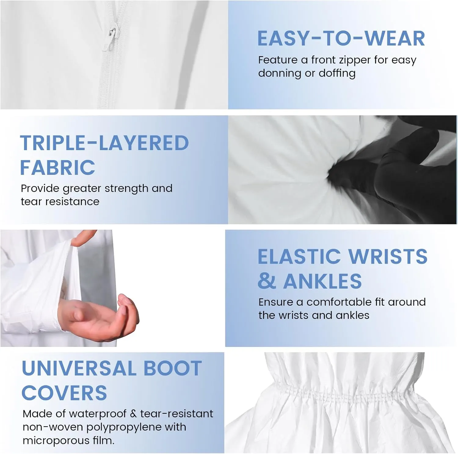 ETERNA Hazmat Suits- 5 Pack Disposable Protective Coveralls with Shoe Covers for Men & Women, PE & PPSB Hazmat Suits Shield from Dirt, Dust, Paint (Medium)