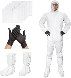 ETERNA Hazmat Suits- 5 Pack Disposable Protective Coveralls with Shoe Covers for Men & Women, PE & PPSB Hazmat Suits Shield from Dirt, Dust, Paint (Medium)