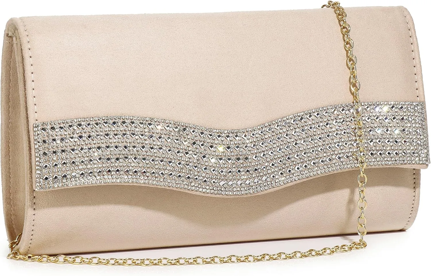 Evening Handbags for Women Rhinestone Clutch Purse for Wedding Party Prom Faux Suede Envelope Shoulder Bag