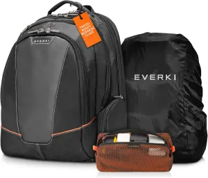 Everki Flight Business Laptop Backpack (EKP119) with Orange Accessory Pouch & Rain Cover - Men's Backpack with 16" Compartment, 28.5L Capacity - Flight Business Backpack, Pouch & Cover Bundle