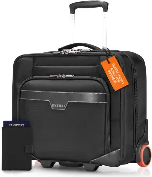 Everki Journey Business Professional 16-Inch Laptop Trolley Rolling Briefcase & RFID Hindering Passport Holder - Rolling Laptop Bag for Work, Lightweight Travel Briefcase & Passport Protector for Men