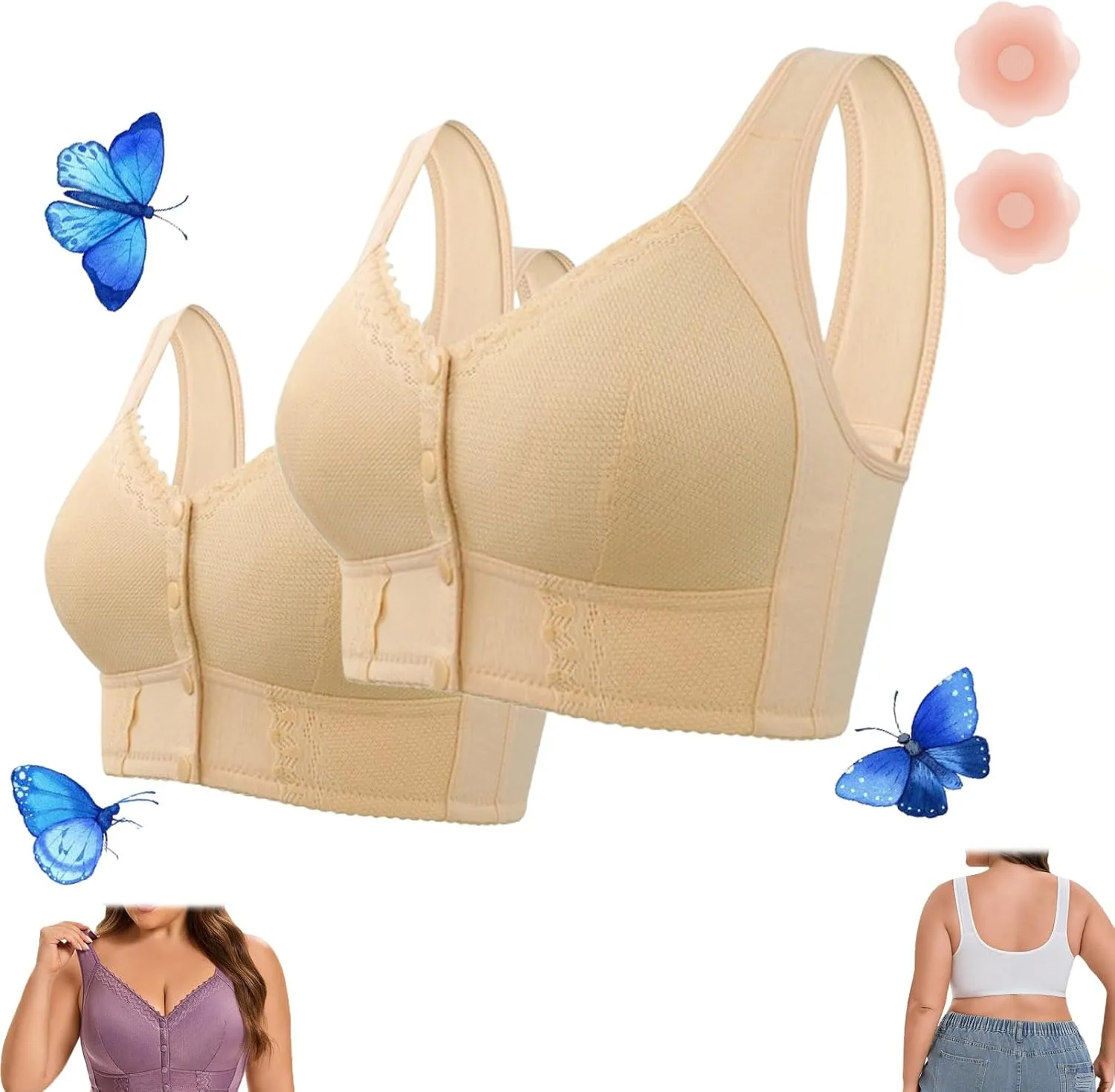 Evybliss Bra, Front Closure Breathable Bra for Seniors, Solid Lace Wireless Push Up Bra for Women