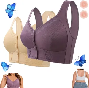 Evybliss Bra, Front Closure Breathable Bra for Seniors, Solid Lace Wireless Push Up Bra for Women