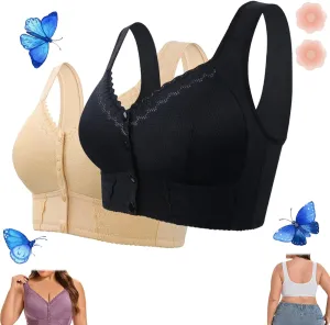 Evybliss Bra, Front Closure Breathable Bra for Seniors, Solid Lace Wireless Push Up Bra for Women