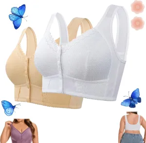 Evybliss Bra, Front Closure Breathable Bra for Seniors, Solid Lace Wireless Push Up Bra for Women