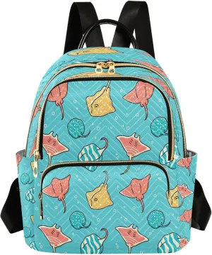 Exnundod Backpack Purse for Women Seamless with Colorful Stingrays Mini Backpack Casual Backpack Cartoon Travel Daypack,Small