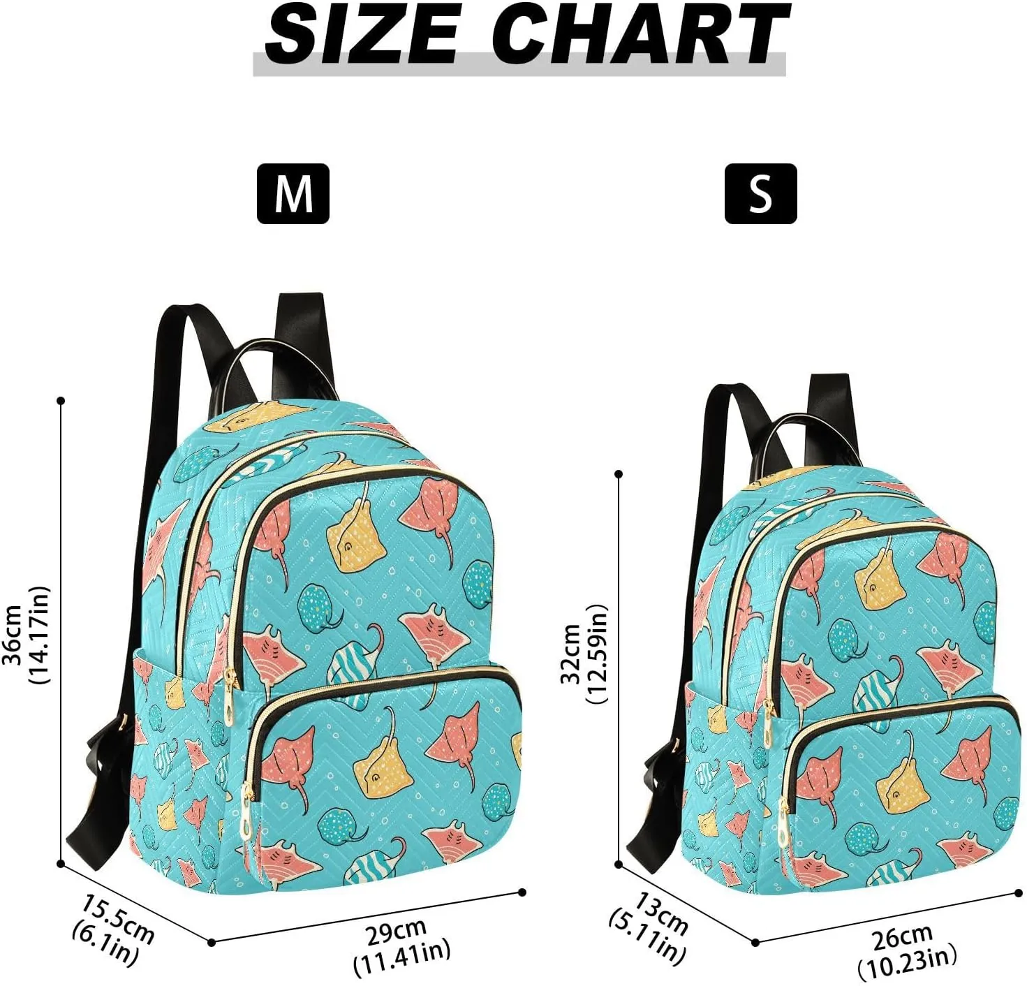 Exnundod Backpack Purse for Women Seamless with Colorful Stingrays Mini Backpack Casual Backpack Cartoon Travel Daypack,Small