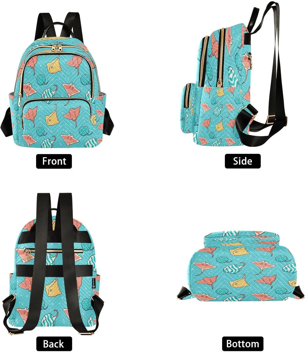 Exnundod Backpack Purse for Women Seamless with Colorful Stingrays Mini Backpack Casual Backpack Cartoon Travel Daypack,Small