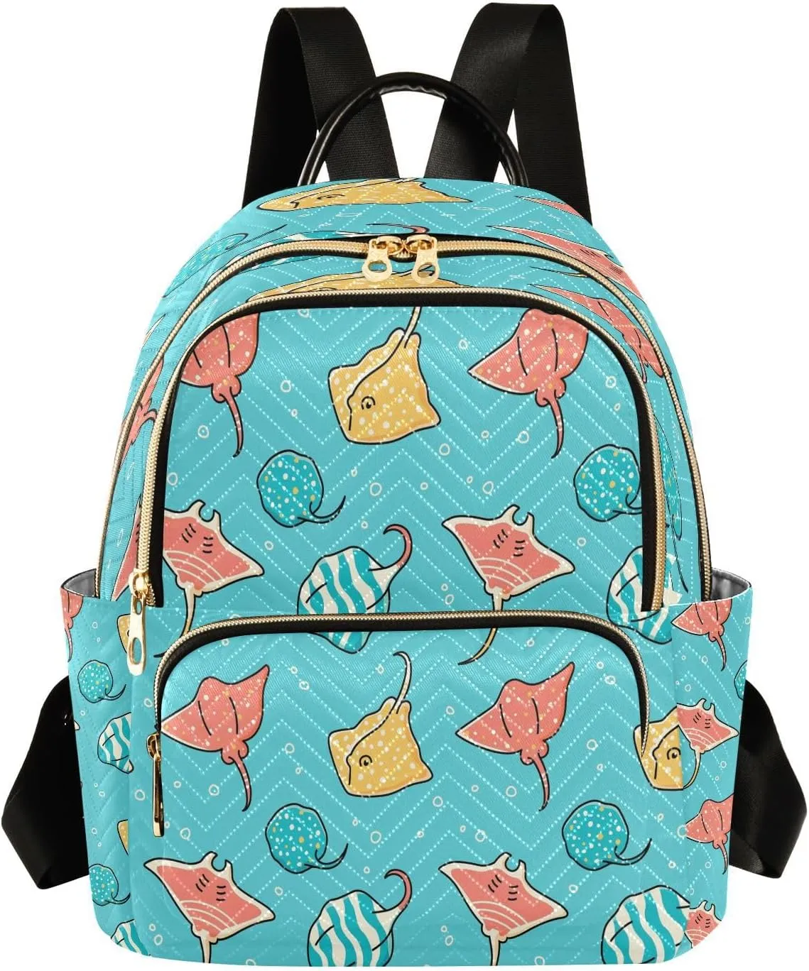 Exnundod Backpack Purse for Women Seamless with Colorful Stingrays Mini Backpack Casual Backpack Cartoon Travel Daypack,Small