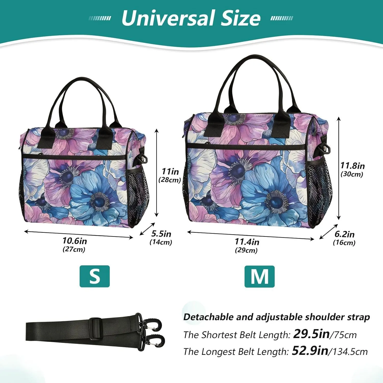 Exotic Anemone Flower Periodic Sample Large Lunch Box for Men Women Adults Insulated Lunch Bag Cooler Bag with Adjustable Shoulder Strap for Work Picnic Travel