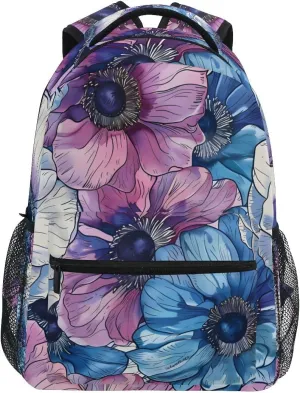 Exotic Anemone Flower School backpack for Boys Girls, Elementary School Bookbag Travel Bag Laptop Daypack with Name Tag