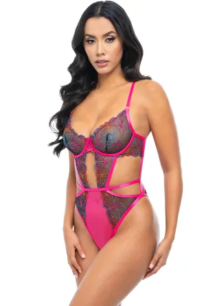 Exotic Bloom Lace Crotchless Teddy