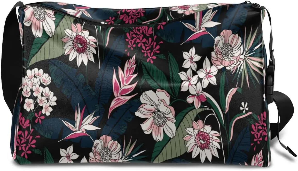 Exotic Flower Small Gym Bag for Men Women Workout Sport Duffle Bag Waterproof Weekender Overnight Bag Lightweight Carry on Tote Bag Crossbody Shoulder Travel Bag for Swim Yoge Dance