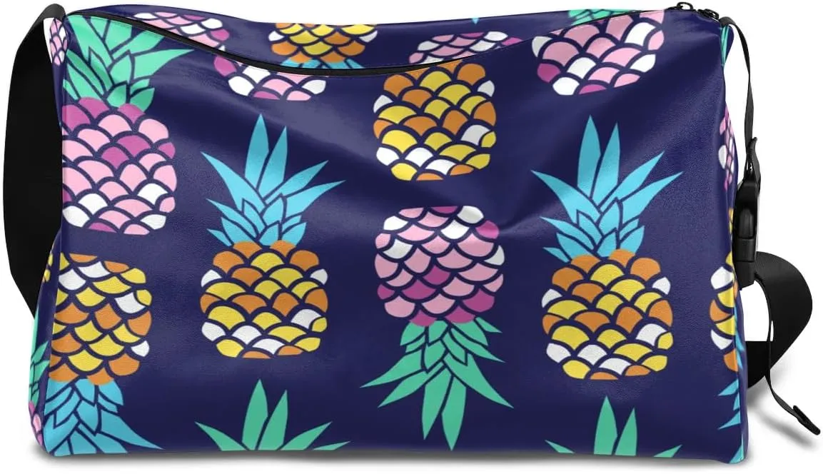 Exotic Fruits Pineapple Small Gym Bag for Men Women Workout Sport Duffle Bag Waterproof Weekender Overnight Bag Lightweight Carry on Tote Bag Crossbody Shoulder Travel Bag for Swim Yoge Dance
