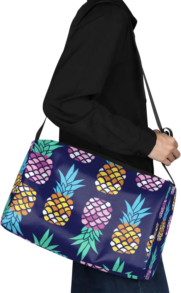 Exotic Fruits Pineapple Small Gym Bag for Men Women Workout Sport Duffle Bag Waterproof Weekender Overnight Bag Lightweight Carry on Tote Bag Crossbody Shoulder Travel Bag for Swim Yoge Dance