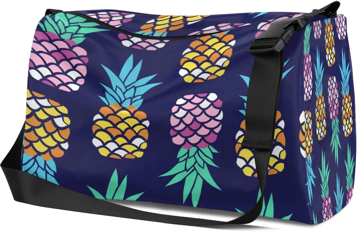 Exotic Fruits Pineapple Small Gym Bag for Men Women Workout Sport Duffle Bag Waterproof Weekender Overnight Bag Lightweight Carry on Tote Bag Crossbody Shoulder Travel Bag for Swim Yoge Dance