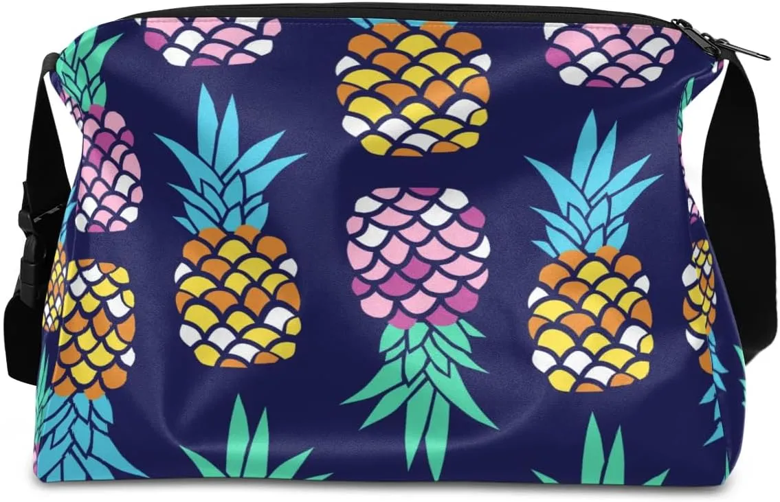 Exotic Fruits Pineapple Small Gym Bag for Men Women Workout Sport Duffle Bag Waterproof Weekender Overnight Bag Lightweight Carry on Tote Bag Crossbody Shoulder Travel Bag for Swim Yoge Dance