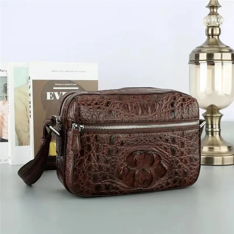 Exotic Genuine Crocodile Skin Men's Small SIngle Cross Shoulder Bag Authentic Alligator Leather Male Flap Purse Messenger Bag