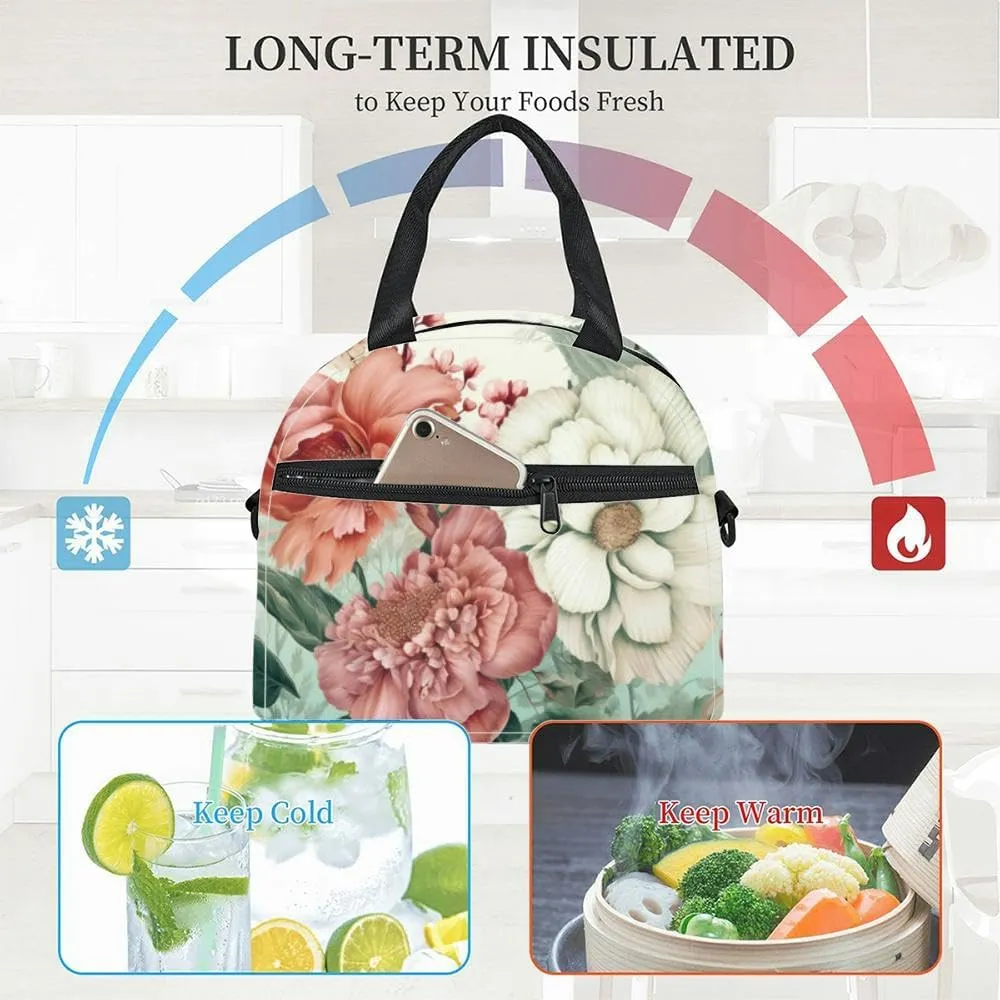 Exotic jungle tropic flower blossom print summer wall Insulated Adult Lunch Bag with Shoulder Strap for Women Lightweight Reusable Portable Freezable Lunch Tote Bag for Work Picnic