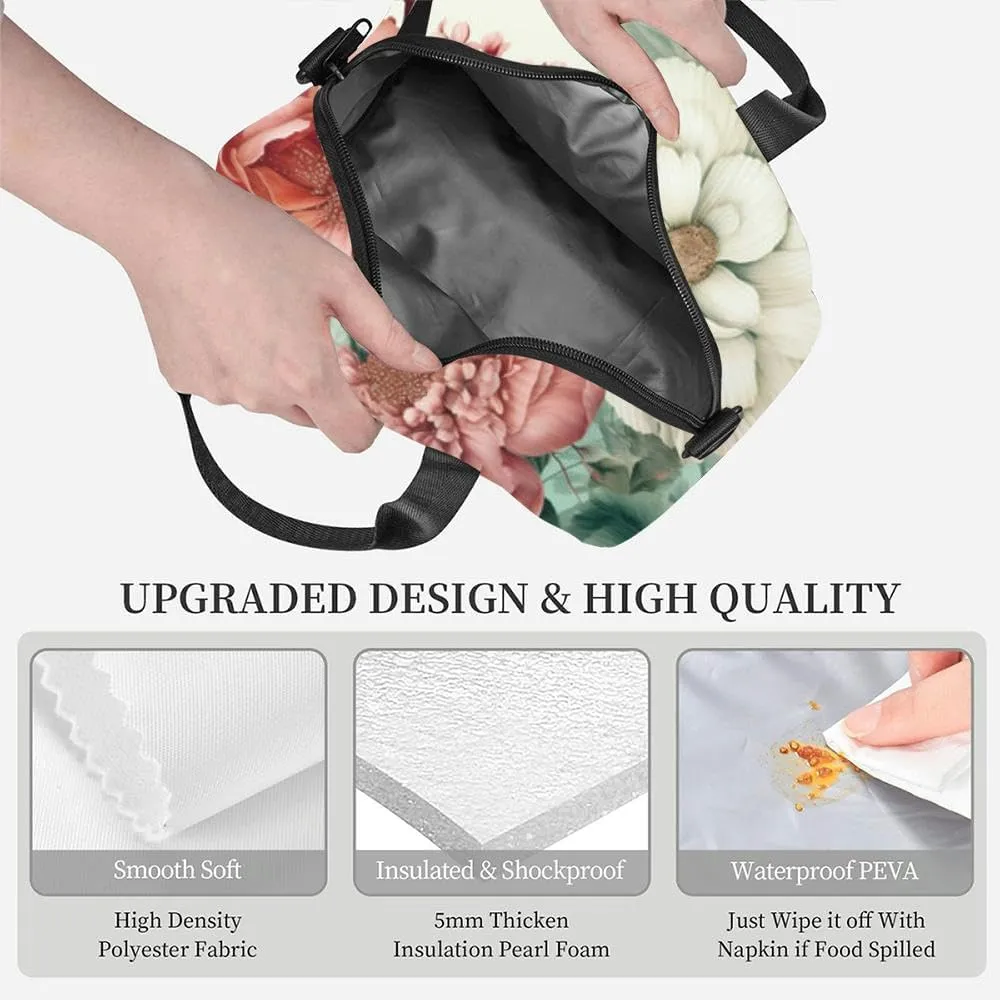 Exotic jungle tropic flower blossom print summer wall Insulated Adult Lunch Bag with Shoulder Strap for Women Lightweight Reusable Portable Freezable Lunch Tote Bag for Work Picnic