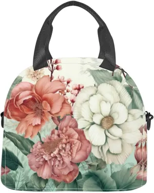 Exotic jungle tropic flower blossom print summer wall Insulated Adult Lunch Bag with Shoulder Strap for Women Lightweight Reusable Portable Freezable Lunch Tote Bag for Work Picnic