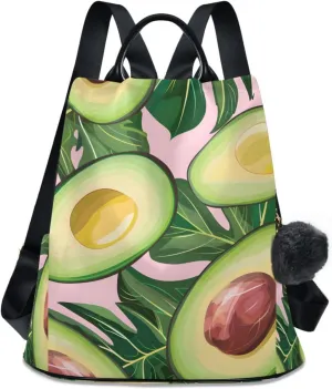Exotic Leaves Avocado Backpack for Women Anti Theft Large Fashion Travel Shoulder Bag Purse Rucksack Lightweight