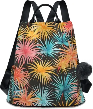 Exotic Palm Trees Leaves Backpack for Women Anti Theft Large Fashion Travel Shoulder Bag Purse Rucksack Lightweight