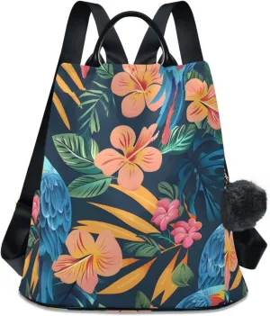 Exotic Parrots Tropical Flowers Backpack for Women Anti Theft Large Fashion Travel Shoulder Bag Purse Rucksack Lightweight