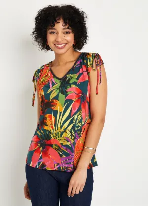 Exotic pattern t-shirt with shoulder ties