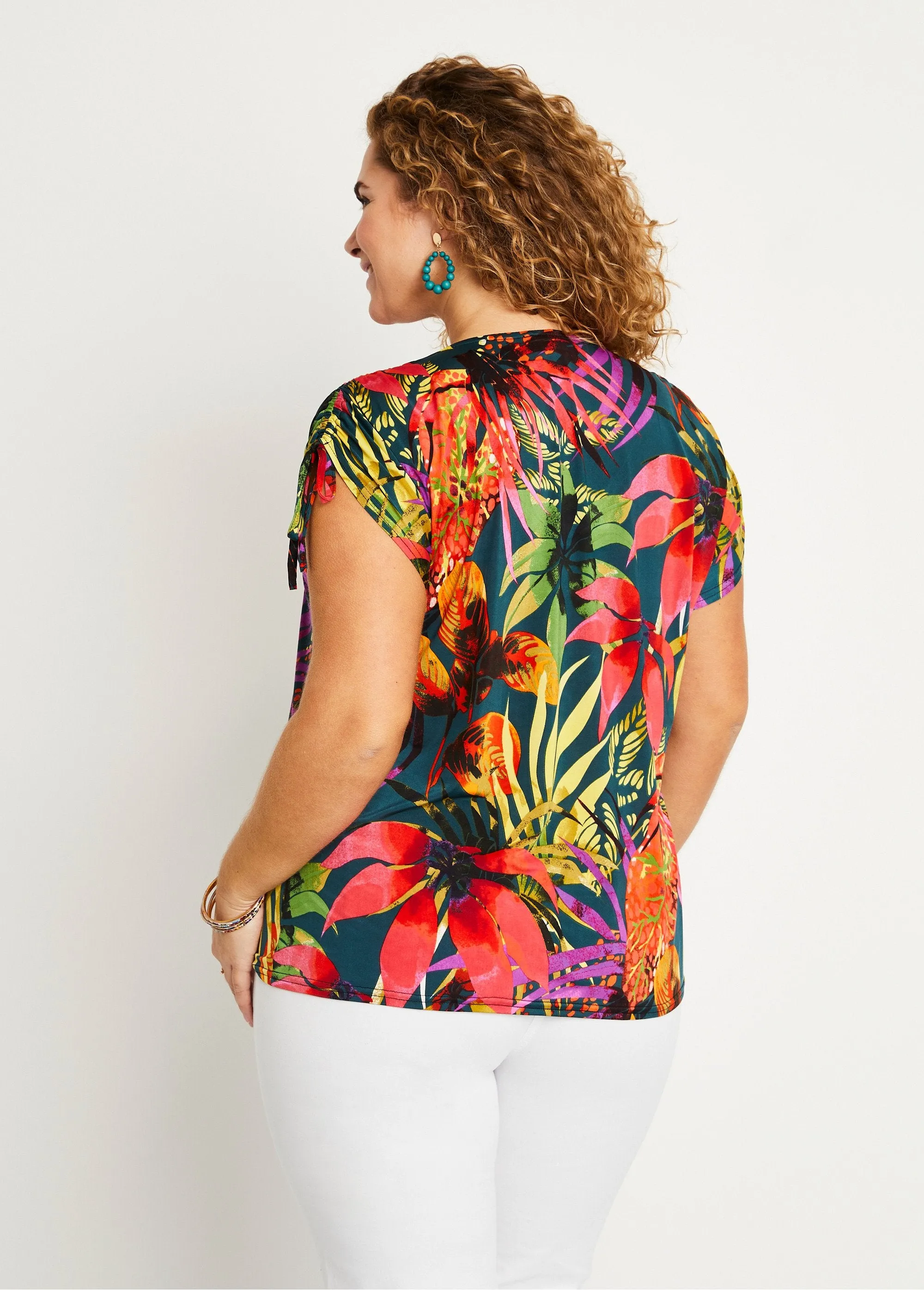 Exotic pattern t-shirt with shoulder ties