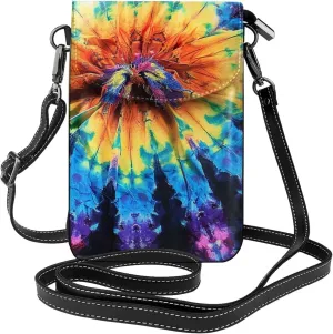 Exotic Tribe Tie Dye Style Printed Crossbody Cell Phone Bag for Women Men, Small Leather Cell Phone Purse Wallet with Adjustable Strap