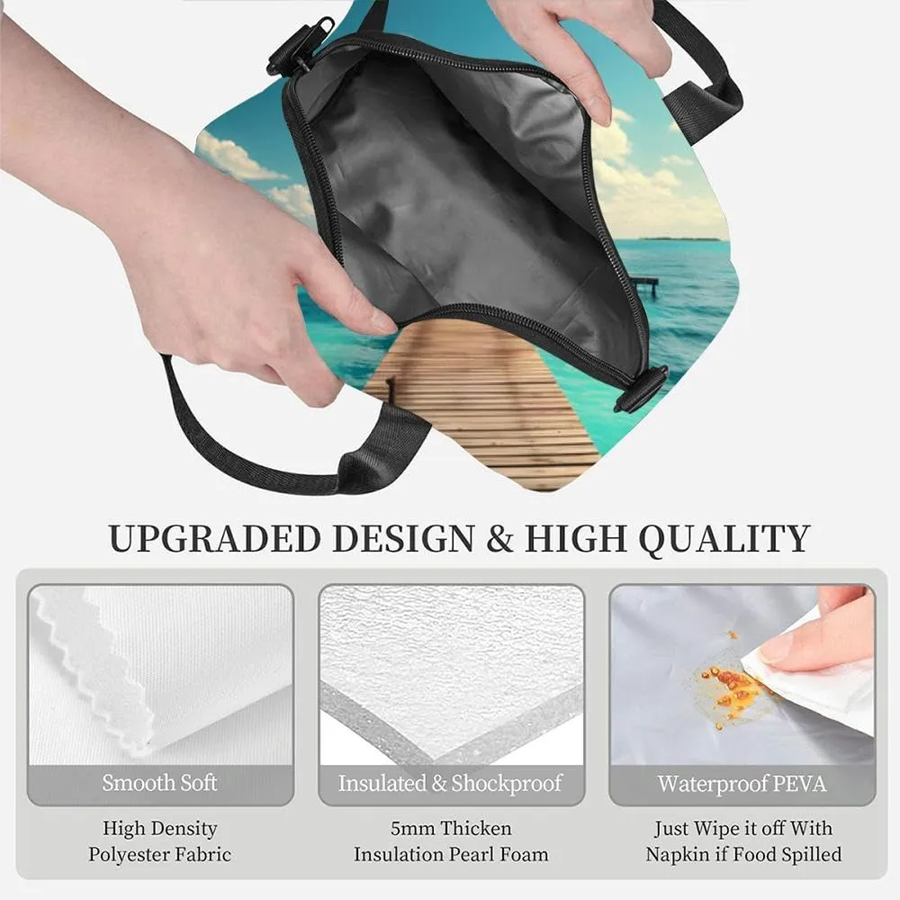 Exotic tropical resort Jetty near Cancun Mexico Travel Tourism and Insulated Adult Lunch Bag with Shoulder Strap for Women Lightweight Reusable Portable Freezable Lunch Tote Bag for Work Picnic