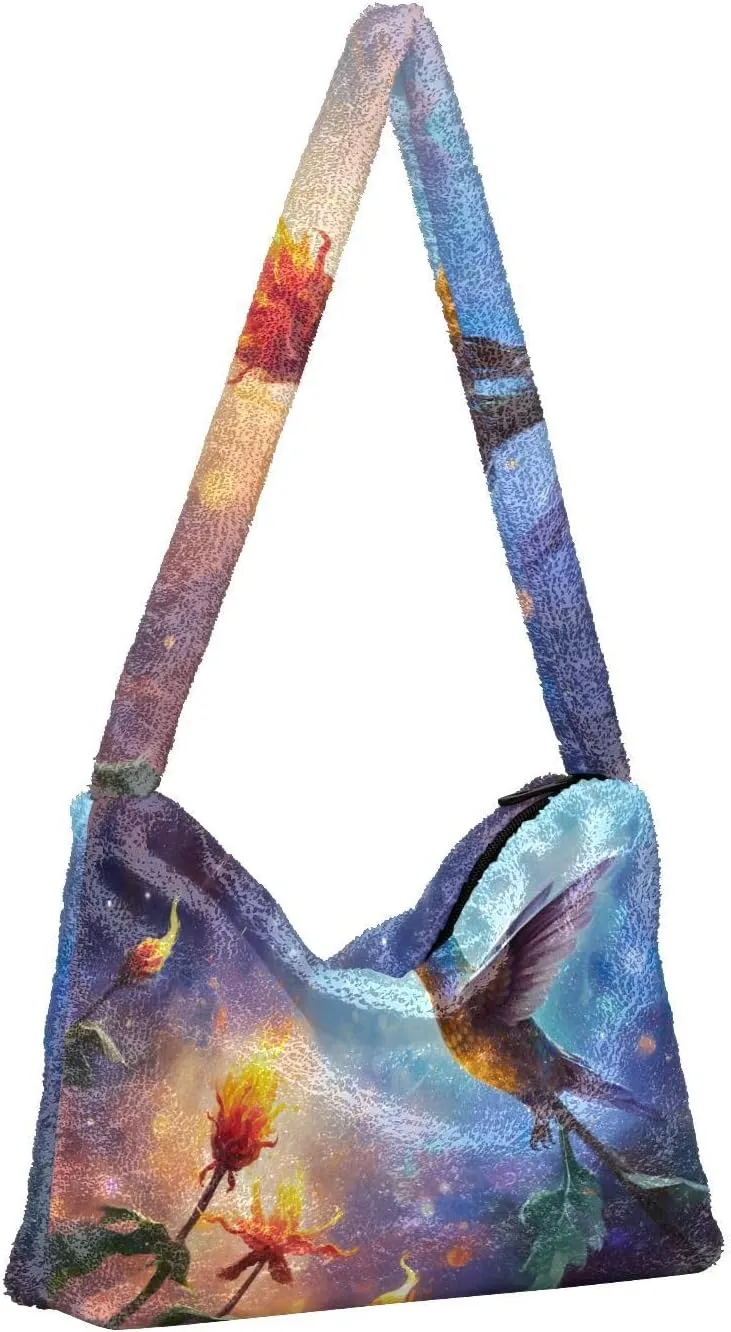 Exotic Tropical Vrctor Hawaiian Plants Shoulder Bag, Plush Hand Bag, Autumn Handbags