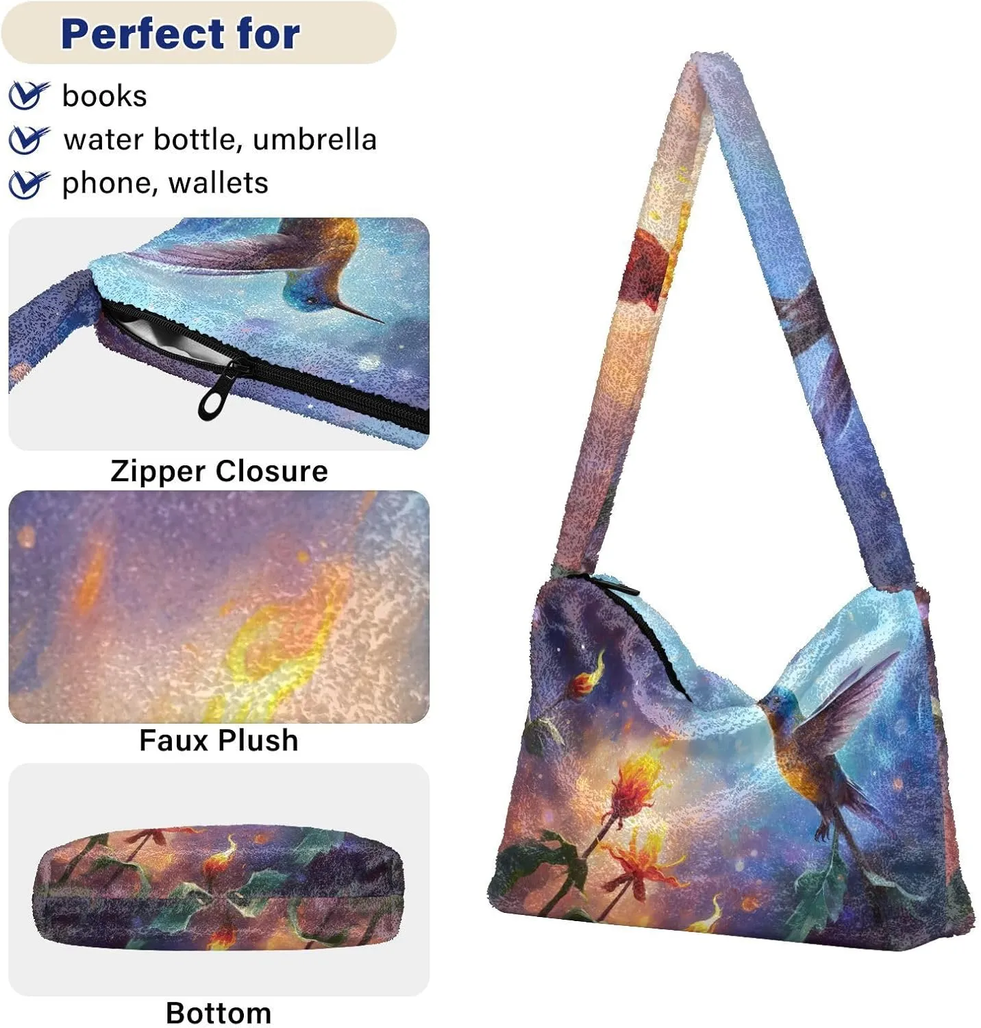 Exotic Tropical Vrctor Hawaiian Plants Shoulder Bag, Plush Hand Bag, Autumn Handbags