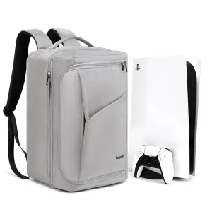 Ezgnuk Game Backpack for PS5 Console, Protective Travel Carrying Case, Large Capacity Storage Bag with Zippered Pocket for PlayStation 5, Laptop, Headphones, Game Discs and Accessories (Light Gray)
