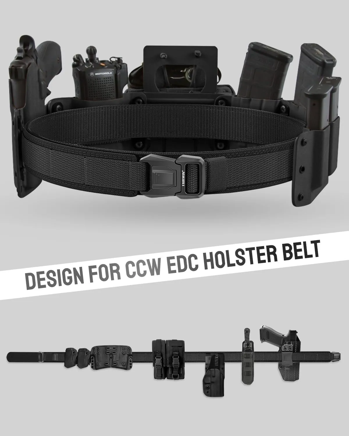 FAIRWIN Duty Belt, Tactical Battle Molle 1.5 Inch Carry Belts for Men with Quick Release Seatbelt Buckle