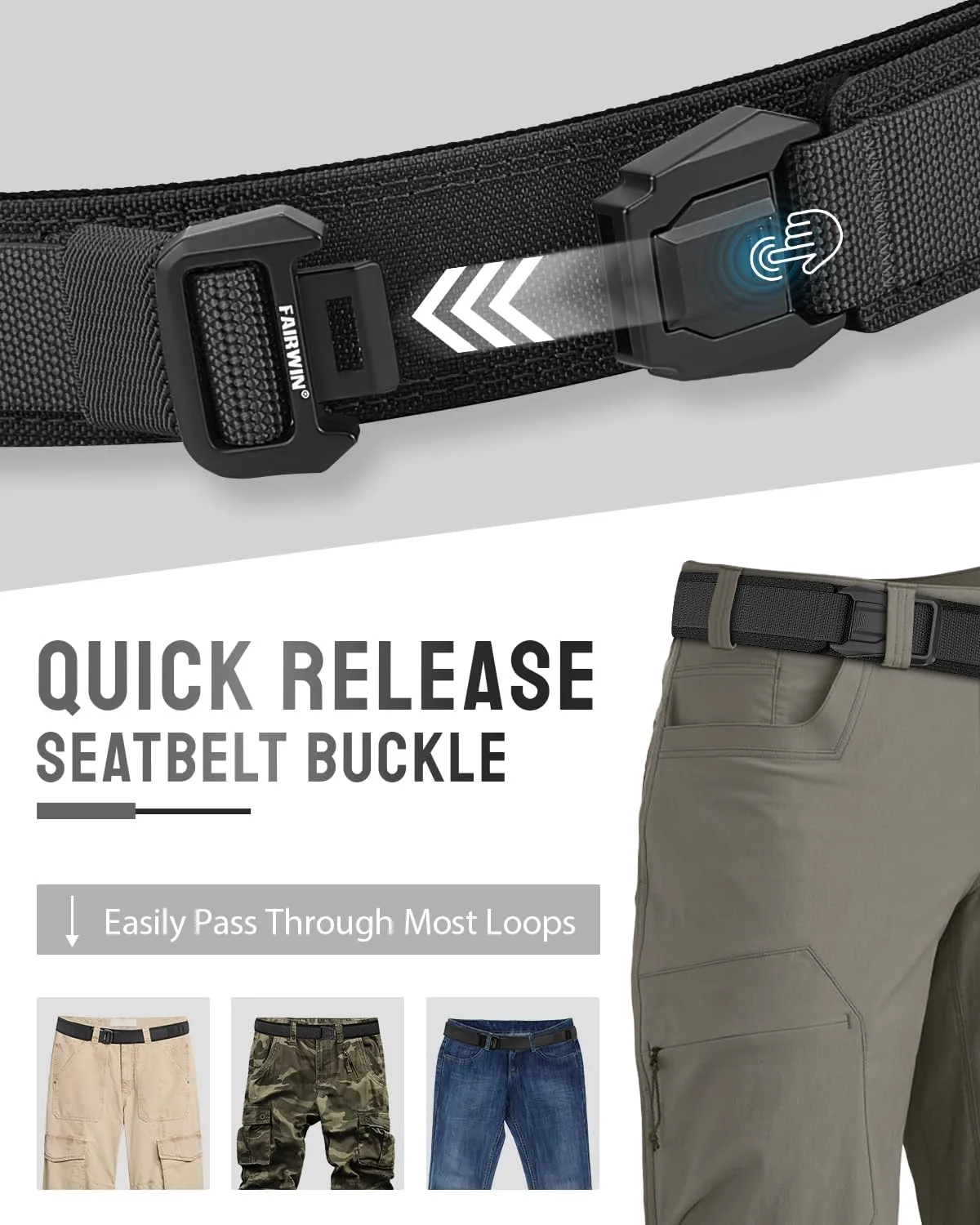FAIRWIN Duty Belt, Tactical Battle Molle 1.5 Inch Carry Belts for Men with Quick Release Seatbelt Buckle