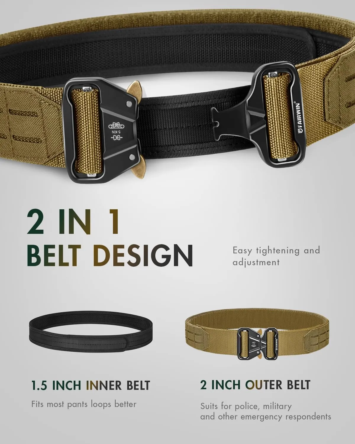 FAIRWIN Tactical Balttle Molle Rigger Belt with Quick Release Buckle - 2 Inch Heavy Duty Carry Combat Belts for Men