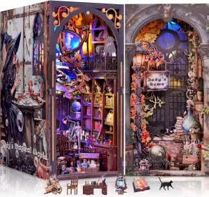 Fairy booknook Miniature Toy Building Library 3D Book Doll House kit Wooden Adults DIY