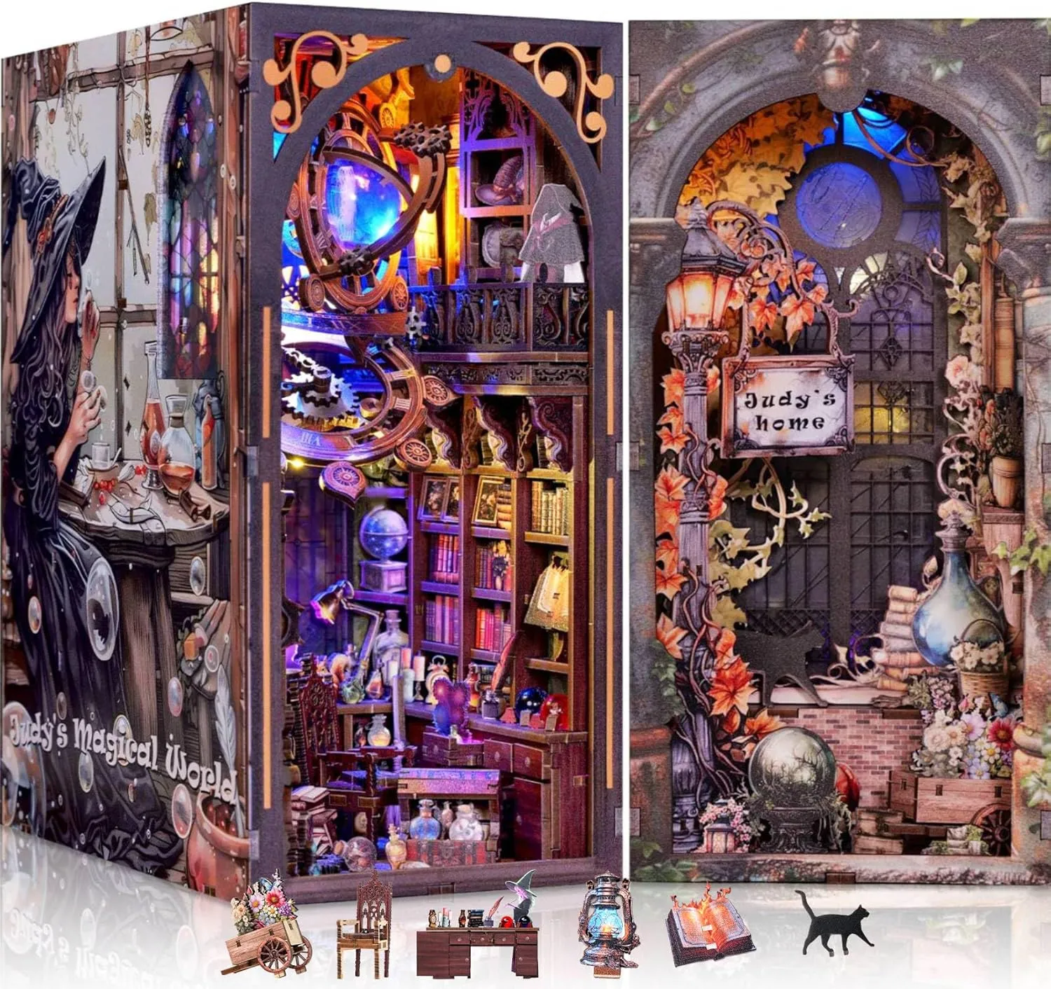 Fairy booknook Miniature Toy Building Library 3D Book Doll House kit Wooden Adults DIY