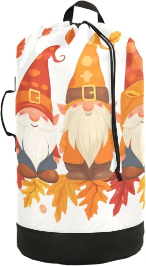 Fall Leaves Dwarfs Laundry Backpack Bag with Drawstring Closure Waterproof Laundry Bag Laundry Hamper Clothes Storage for Travel Laundromat Apartment