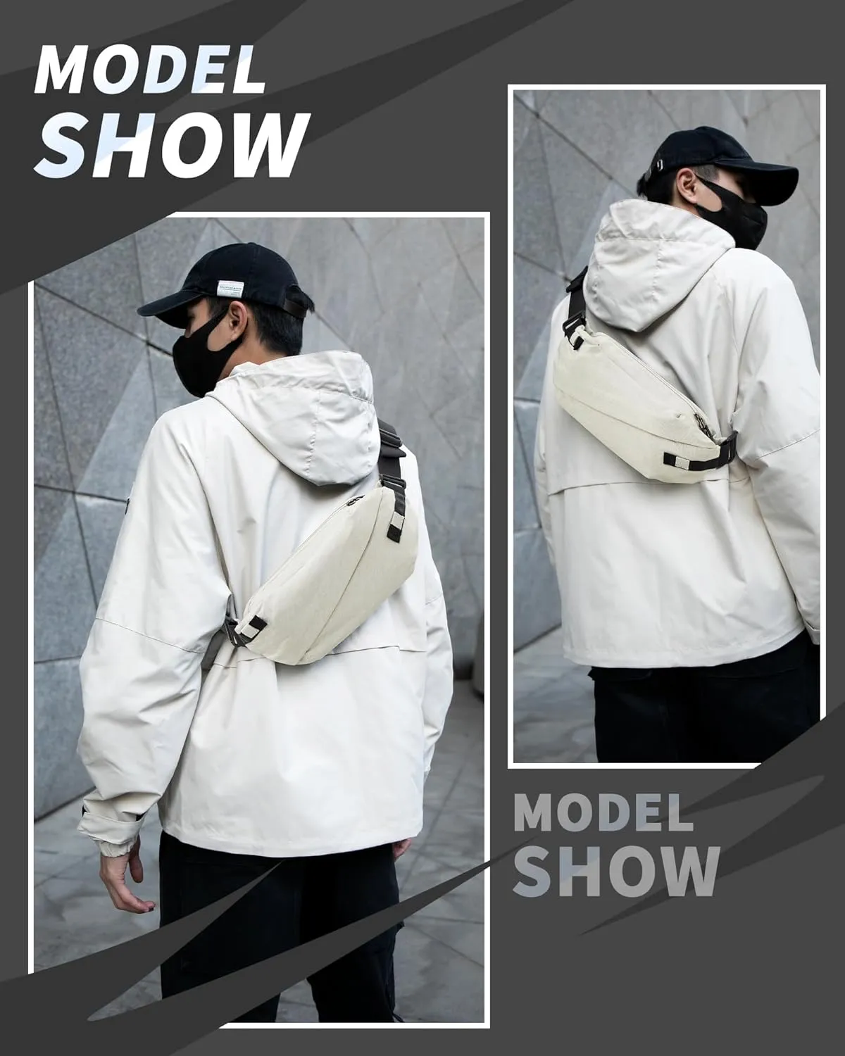 Fanny Pack for Mens Crossbody Bag, Sling Bag for Women Waist Packs Anti Theft Cross Body Belt Bag with Adjustable Strap for Running Sports Hiking Cycling Travel Walking - Beige
