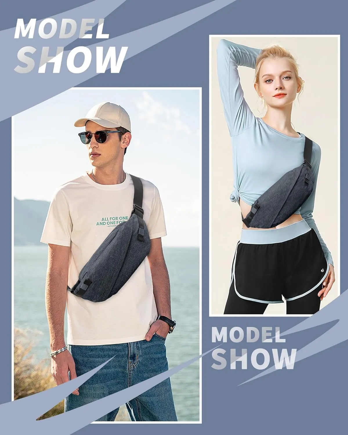 Fanny Pack for Mens Crossbody Bag, Sling Bag for Women Waist Packs Anti Theft Cross Body Belt Bag with Adjustable Strap for Running Sports Hiking Cycling Travel Walking - Blue