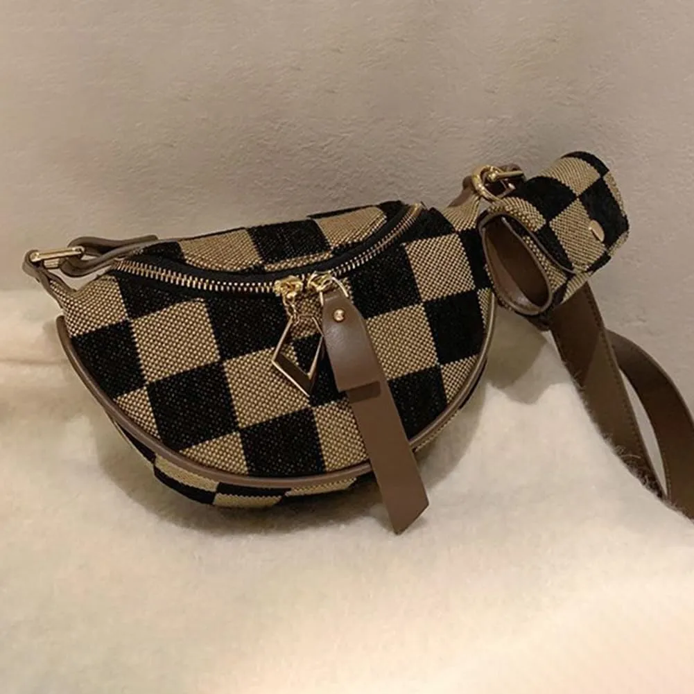 Fanny Packs for Women,Checkered Crossbody Bag Checkered Purse Black and White Bum Bags Checkerboard Belt Bag