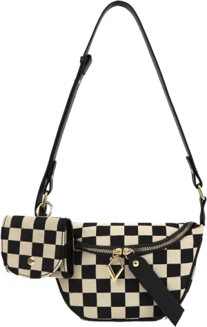 Fanny Packs for Women,Checkered Crossbody Bag Checkered Purse Black and White Bum Bags Checkerboard Belt Bag