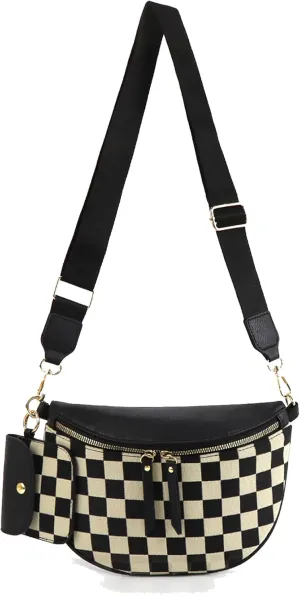 Fanny Packs for Women,Checkered Crossbody Bag Checkered Purse Black and White Bum Bags Checkerboard Belt Bag