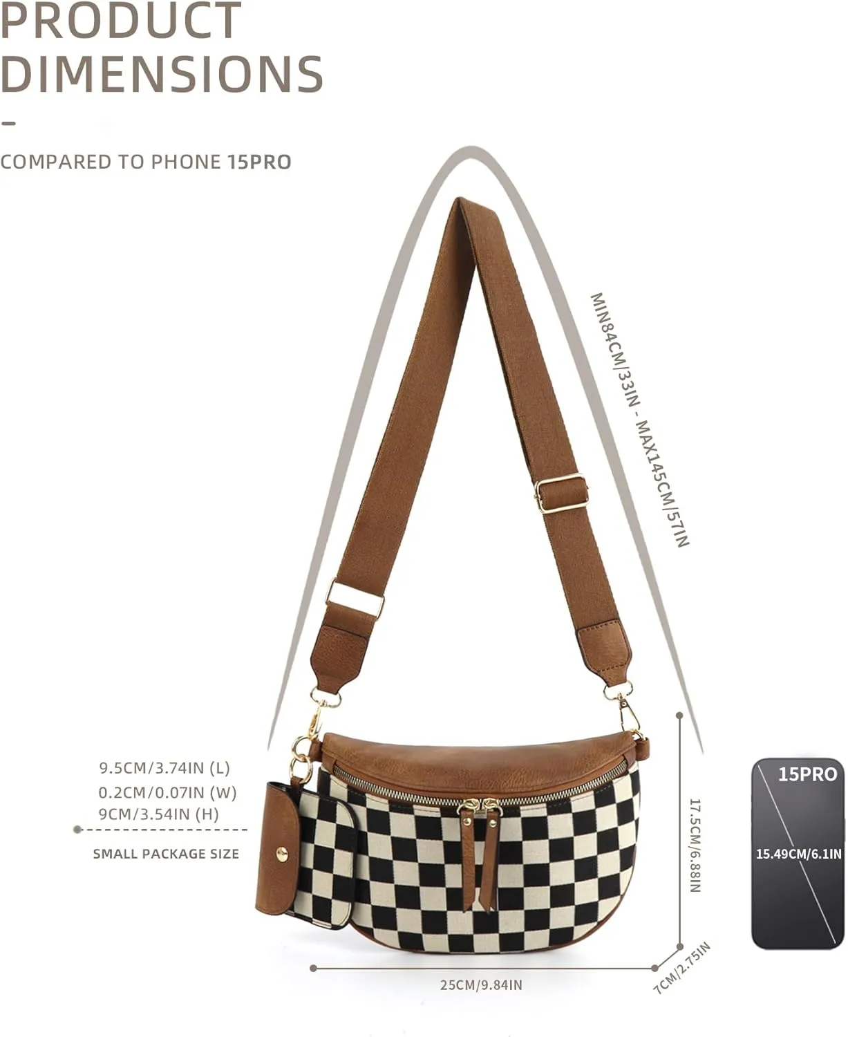 Fanny Packs for Women,Checkered Crossbody Bag Checkered Purse Black and White Bum Bags Checkerboard Belt Bag